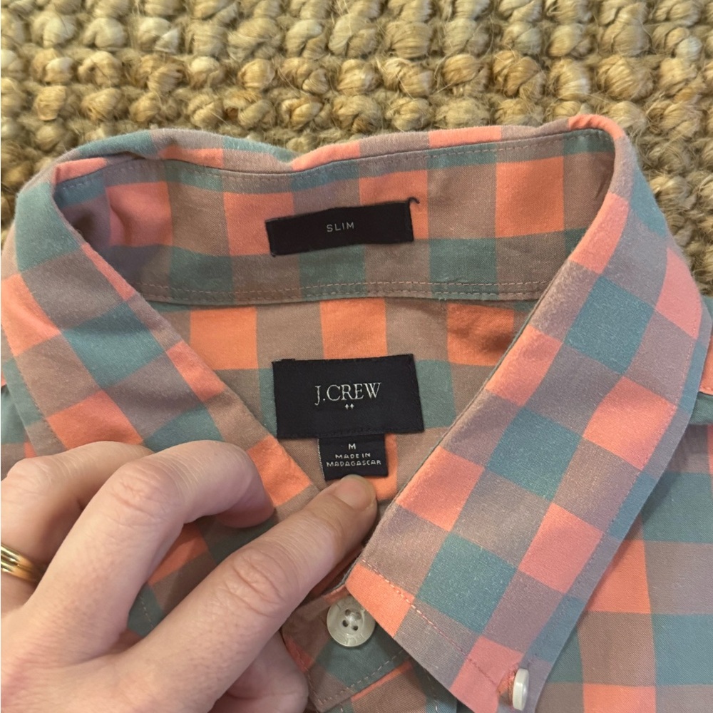 J.Crew Slim Fit Orange Green Plaid Check Button-Down Shirt | Men’s M - Picture 2 of 3